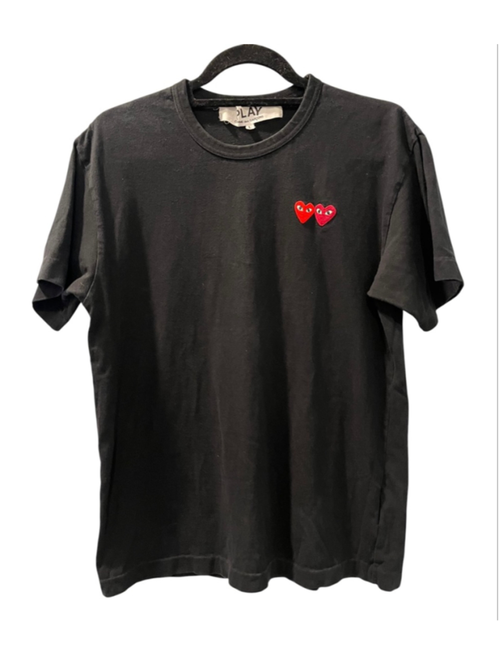 COMME Des GARCONS PLAY Black Double Heart Logo T-Shirt Size Large Authentic
